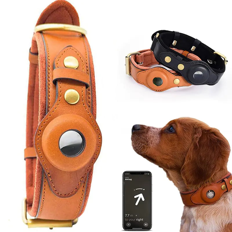 Leather anti-lost dog collar - product image