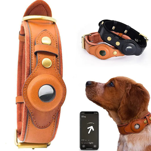 Leather anti-lost dog collar - product image